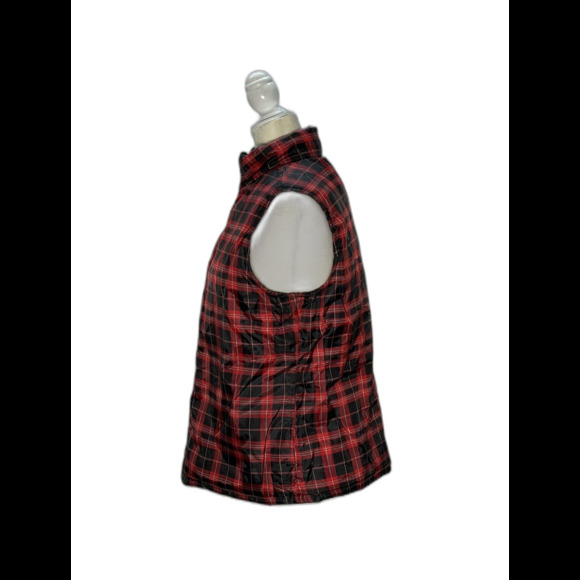 Merona Women's Reversible Vest Jacket Size L Coat Plaid Checks  Black Red Zip - Picture 12 of 15